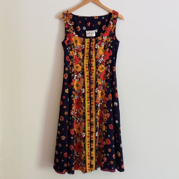 Vintage 80s Mod Floral Button Front Midi Dress - Picture 6 of 12
